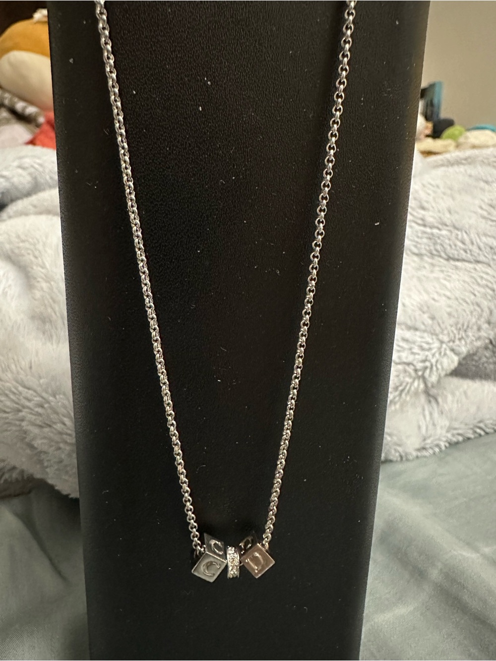Silver color Christian dior Cube Pendant Necklace - Dainty Alphabet Charm